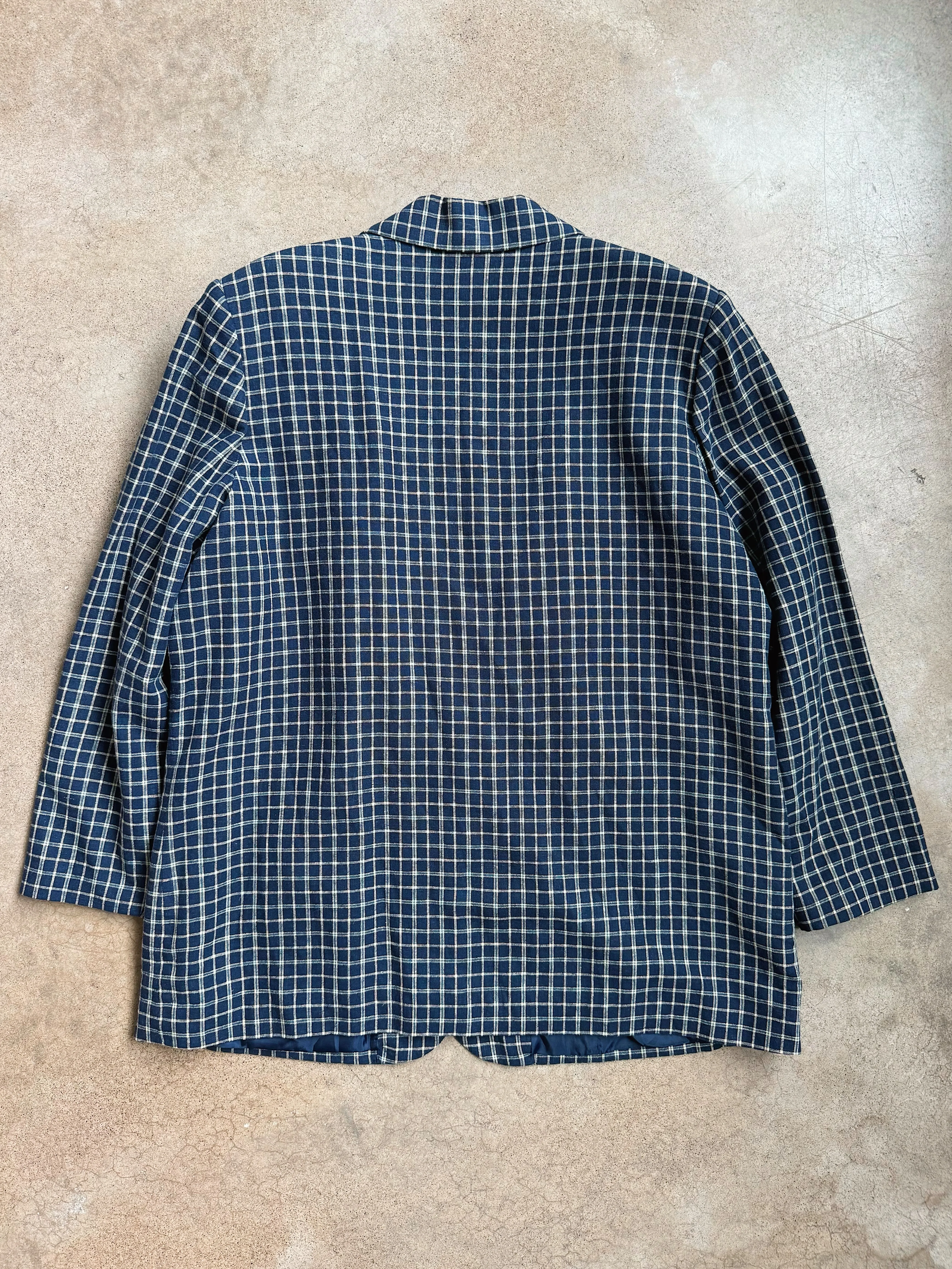90s Vintage Navy Plaid Linen Blazer (XL/XXL)