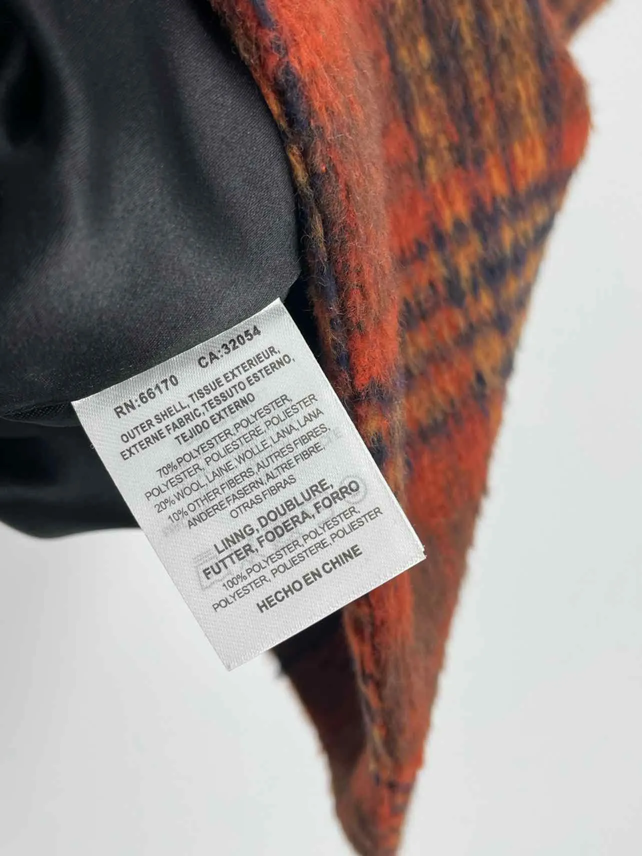 Anthropologie Size One Size Orange/Navy Plaid Wool Blend NEW Jackets Cape