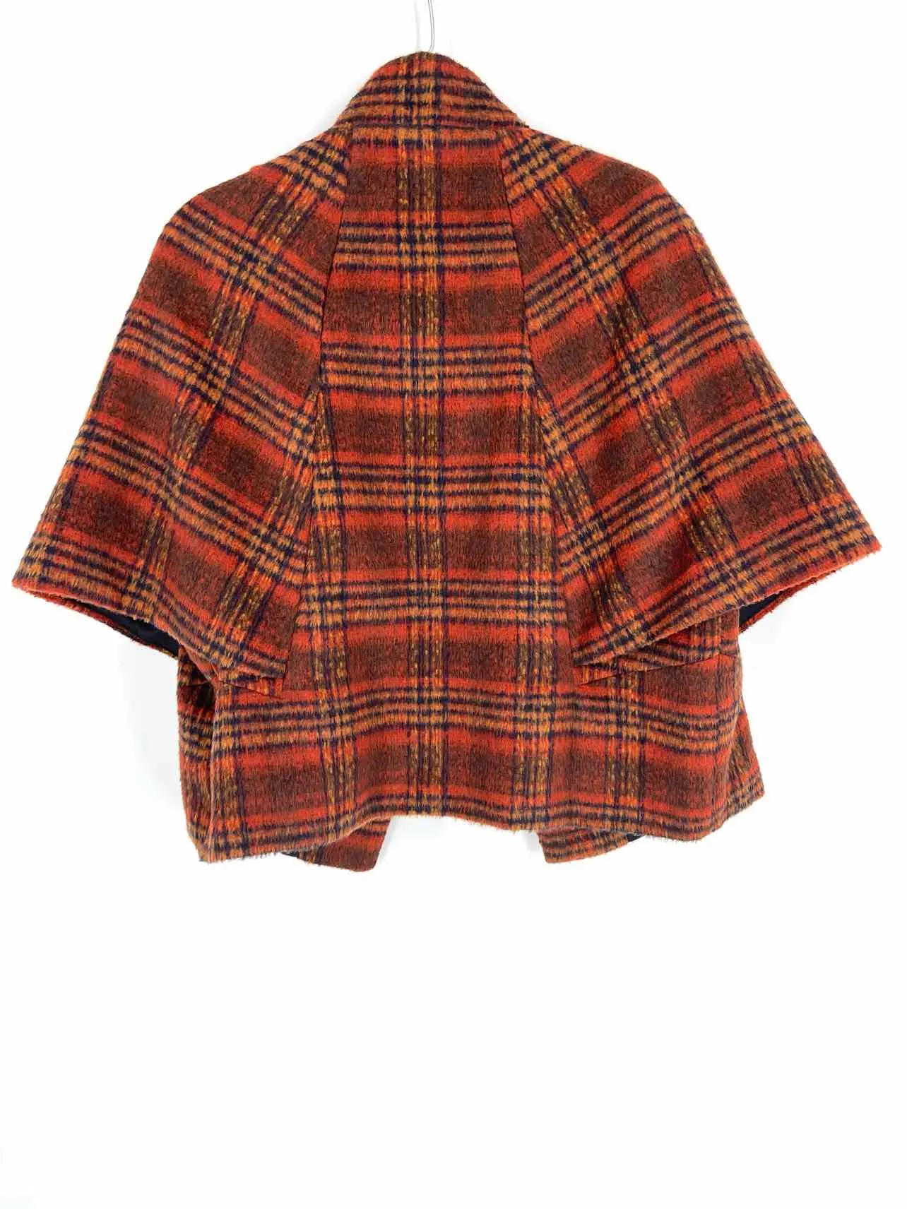 Anthropologie Size One Size Orange/Navy Plaid Wool Blend NEW Jackets Cape