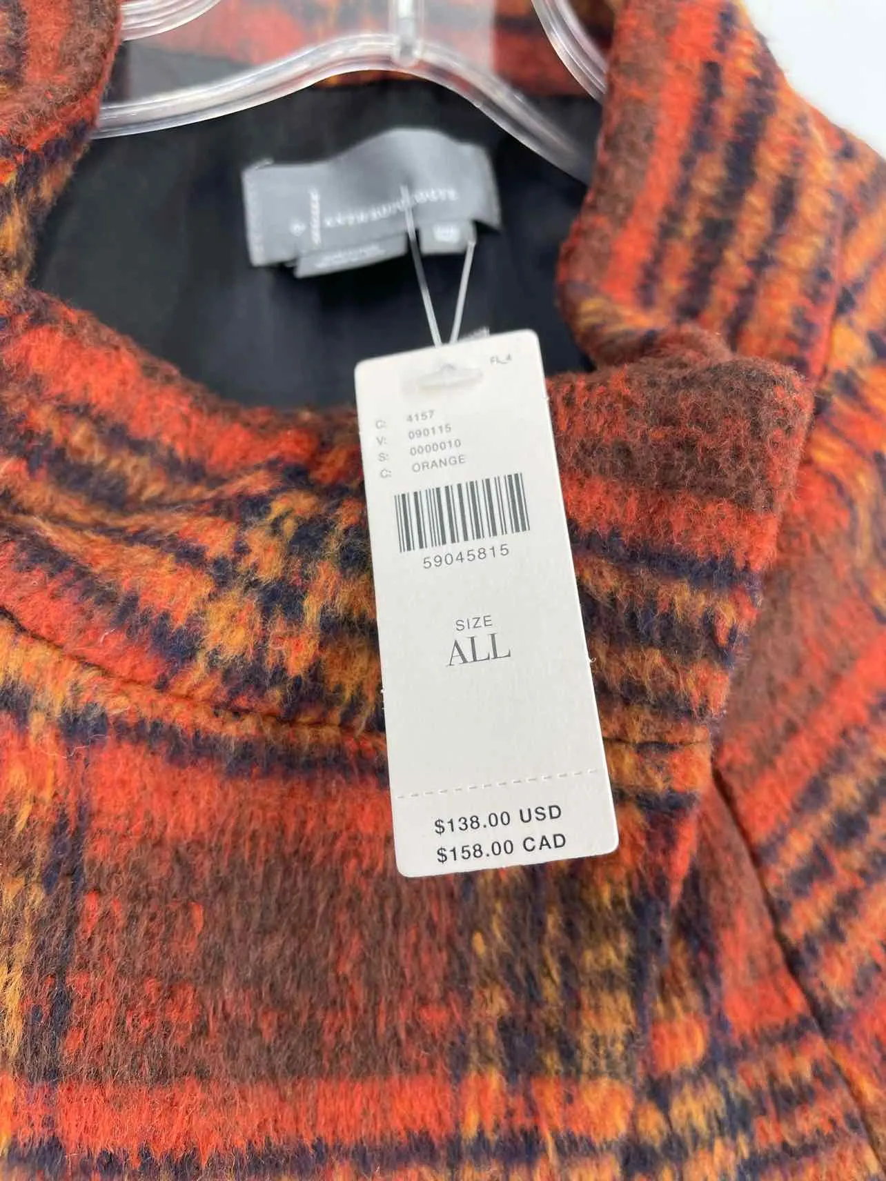 Anthropologie Size One Size Orange/Navy Plaid Wool Blend NEW Jackets Cape