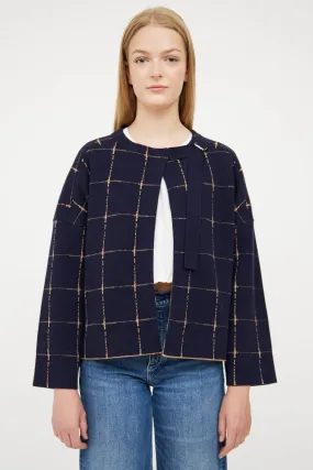 Beige & Navy Reversible Plaid Jacket