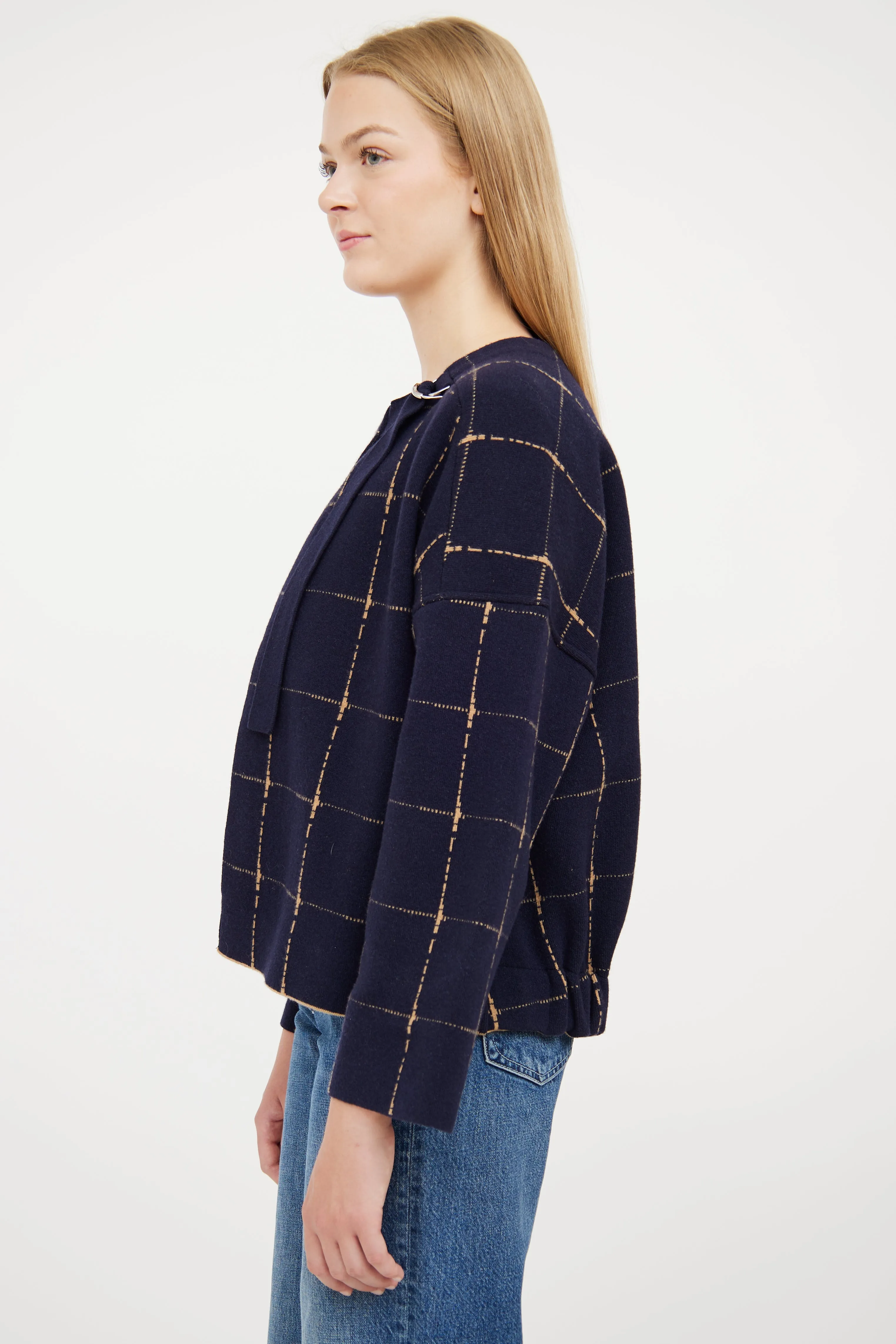 Beige & Navy Reversible Plaid Jacket
