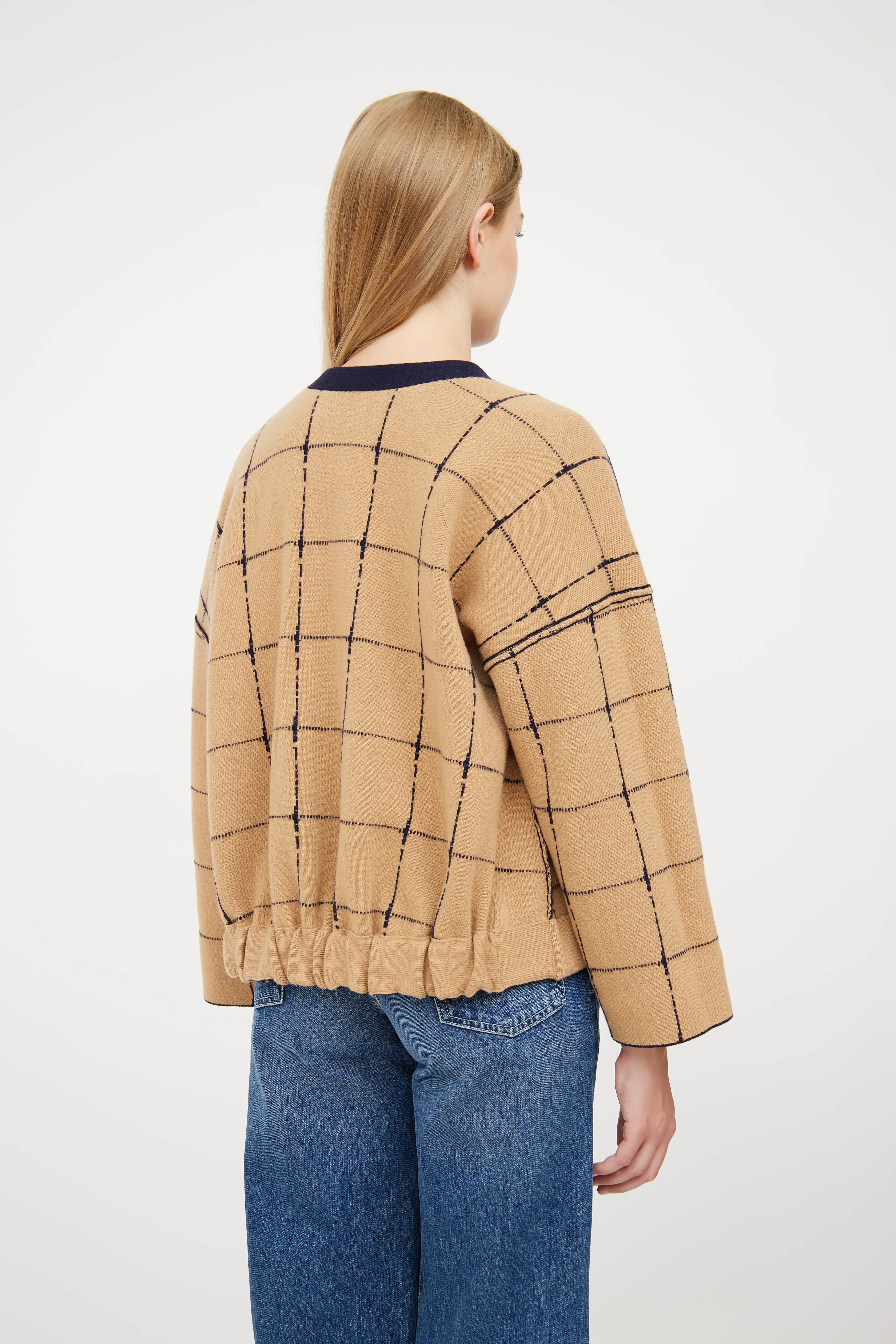 Beige & Navy Reversible Plaid Jacket