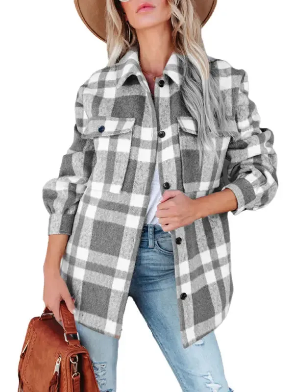 Blue Zone Planet |  Autumn and Winter Plaid Brushed Lapel Jacket