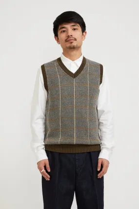 Cotton Linen Vest Plaid Olive