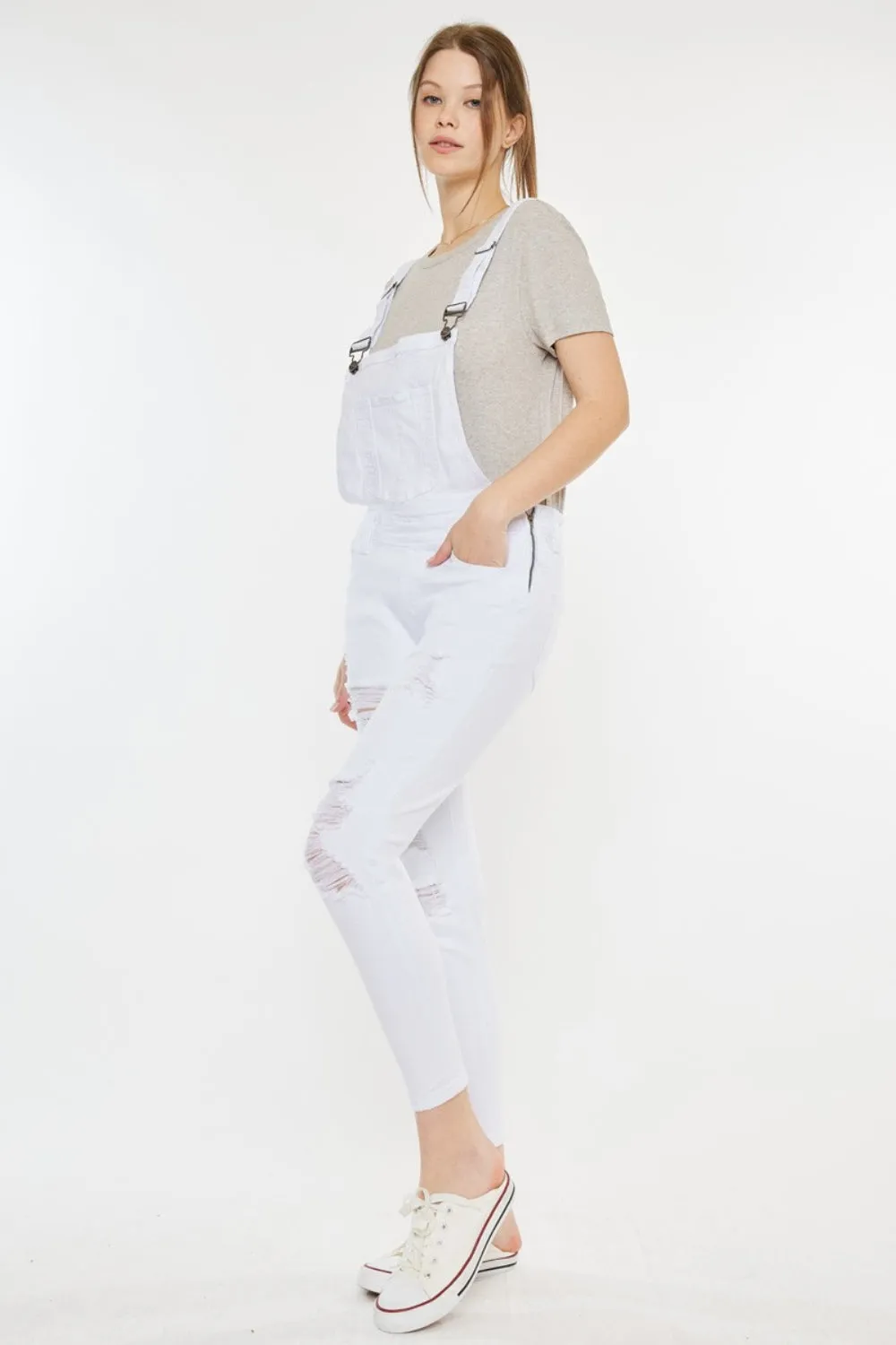 Distressed Skinny Denim Overalls