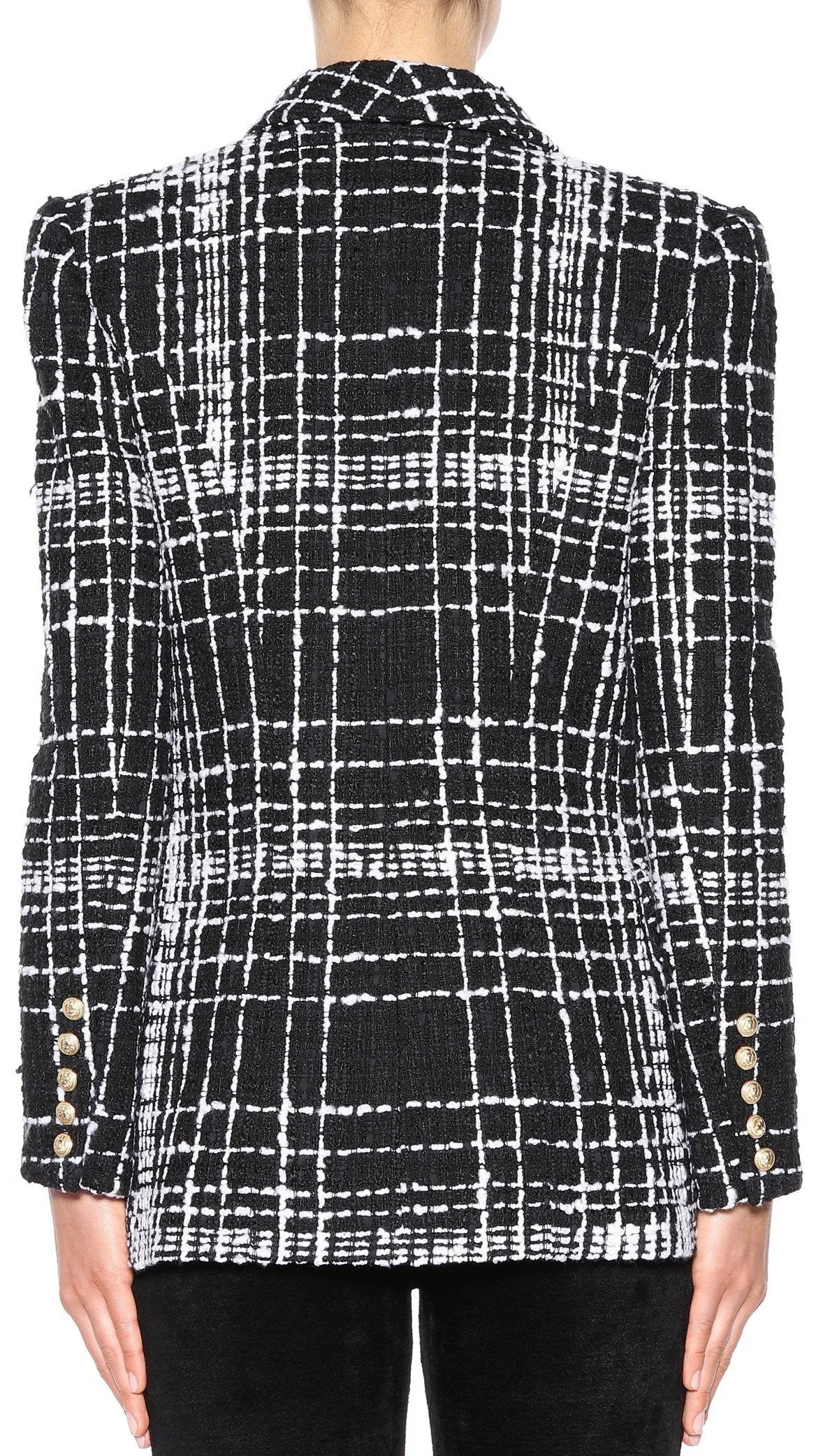 Double-Breasted Tweed Plaid Blazer