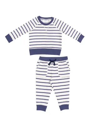 French Terry Sweatshirt & Jogger Set - Navy Stripe