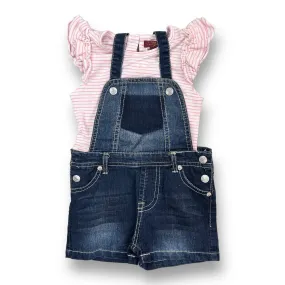 Girls 7 For All Mankind Size 2T Pink & Blue Denim Overalls 2-Pc Outfit
