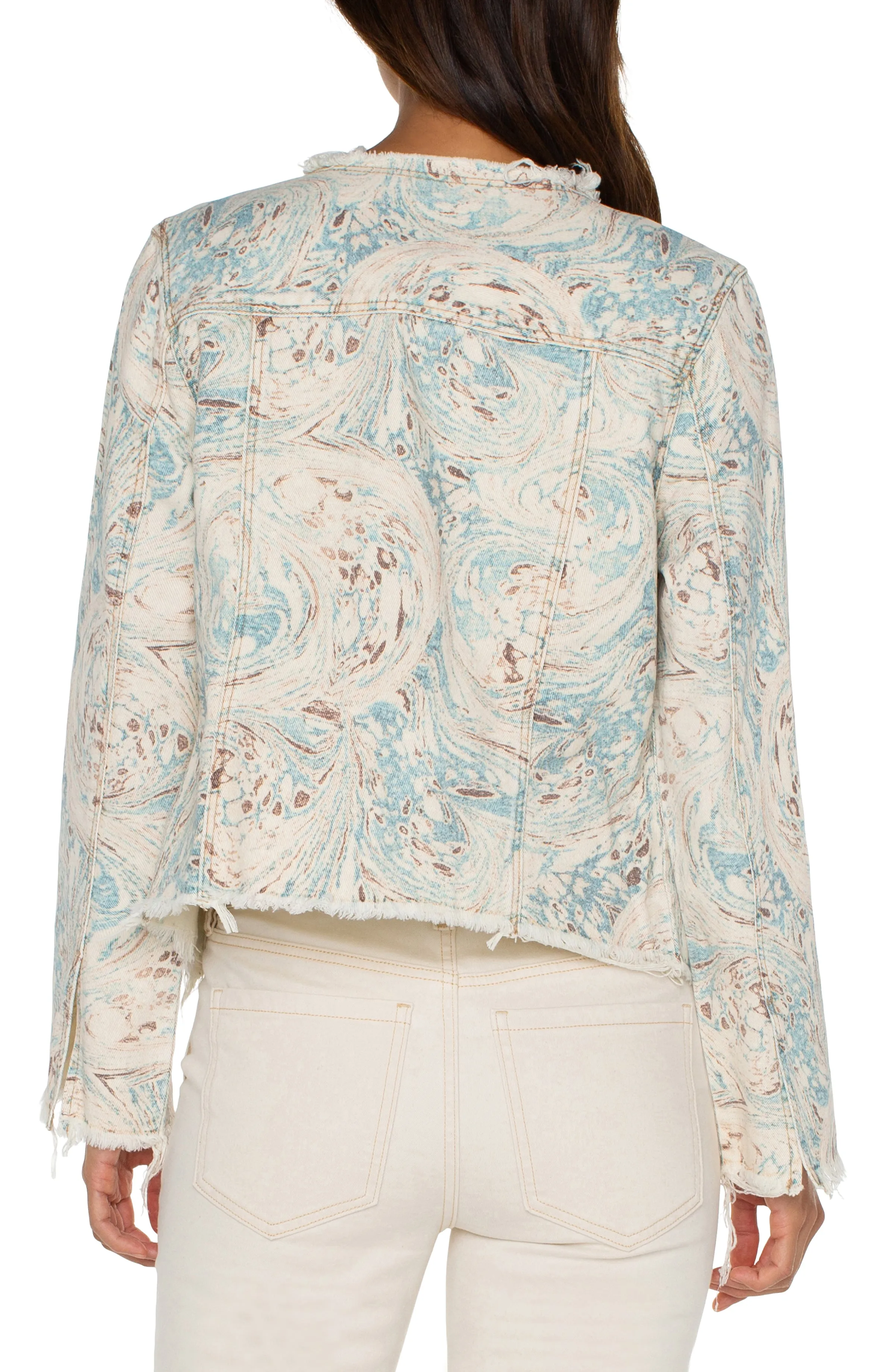 Liverpool Classic Jean Jacket with Fray Hem (Ocean Blue/Ecru)