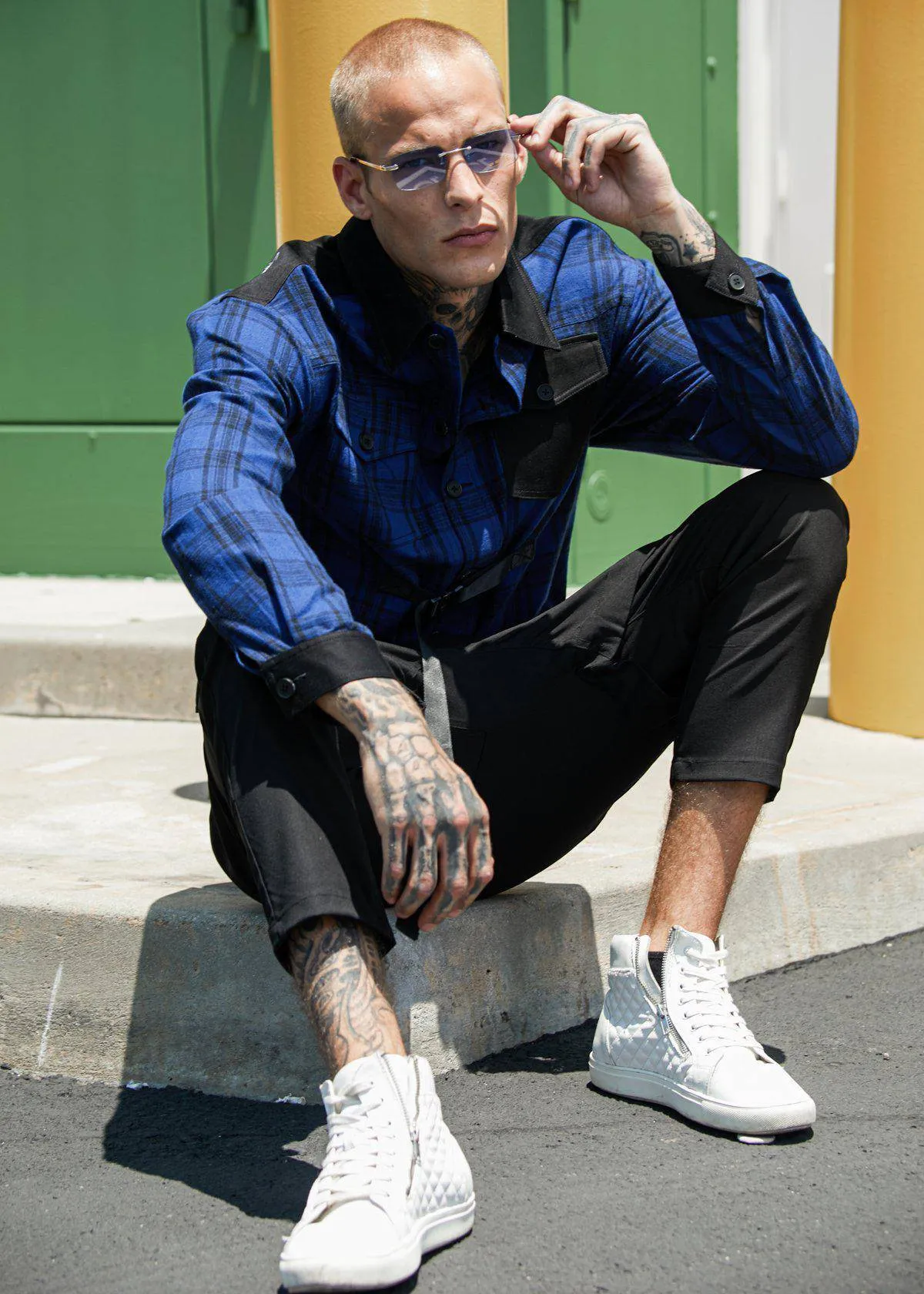 Men's Plaid Shirt Jacket in Blue