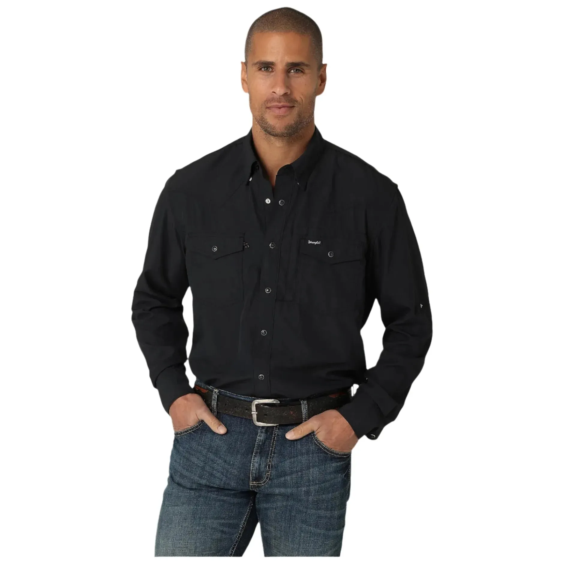 Men's Wrangler Performance Snap Long Sleeve Solid Shirt 112323744