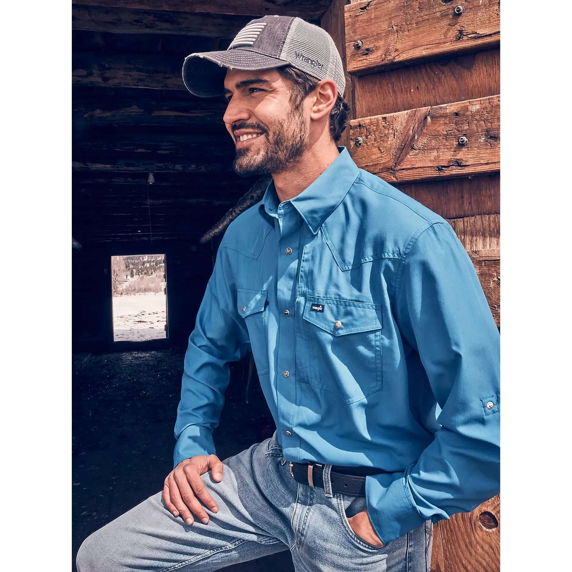 Men's Wrangler Performance Snap Long Sleeve Solid Shirt 112323767