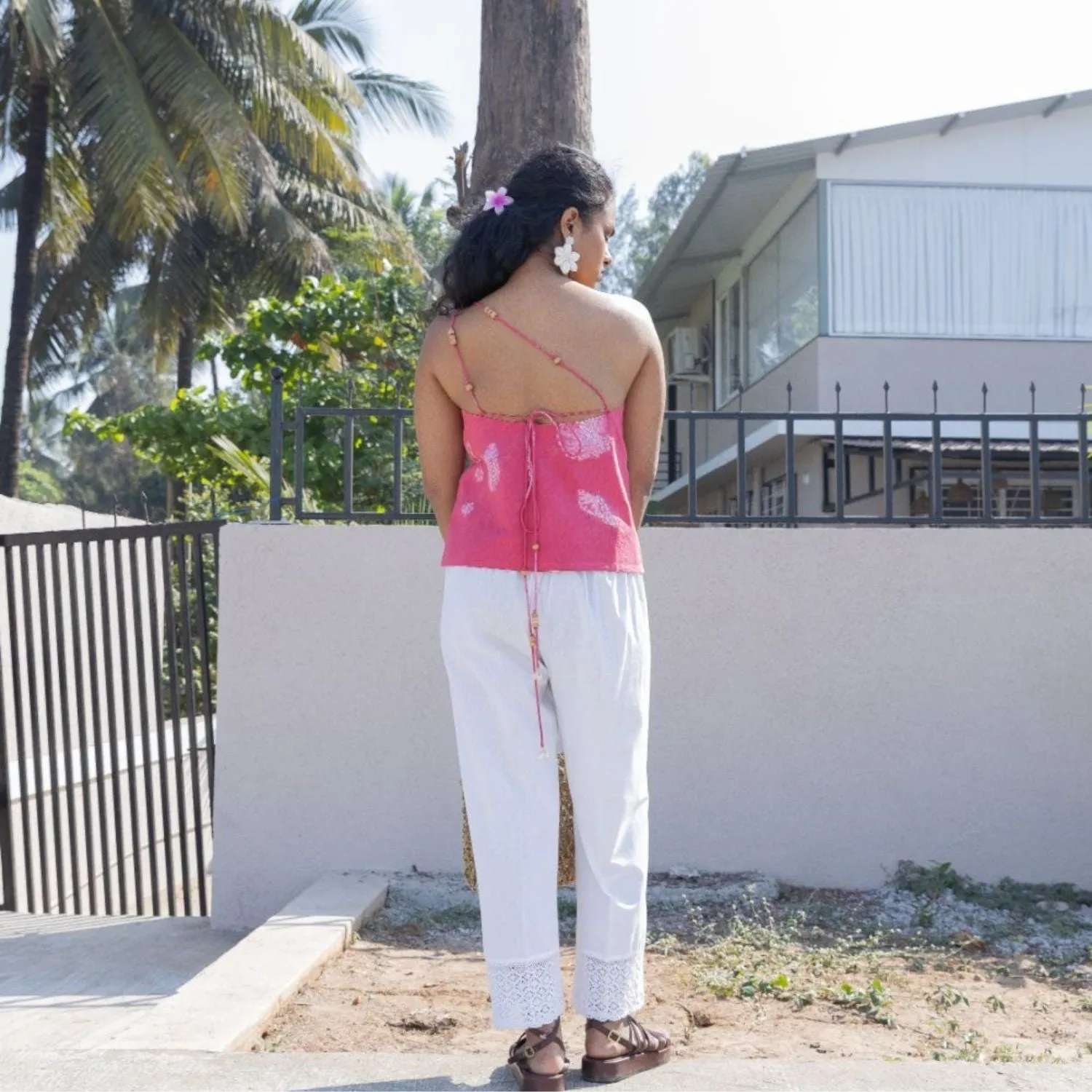 One Shoulder Top for Women | Shibori-Crafted | Cotton | Fuchsia Pink