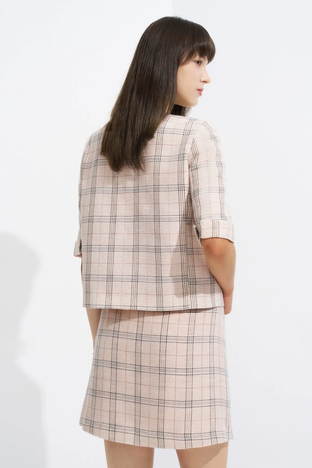 Plaid Checks Round Neck Jacket