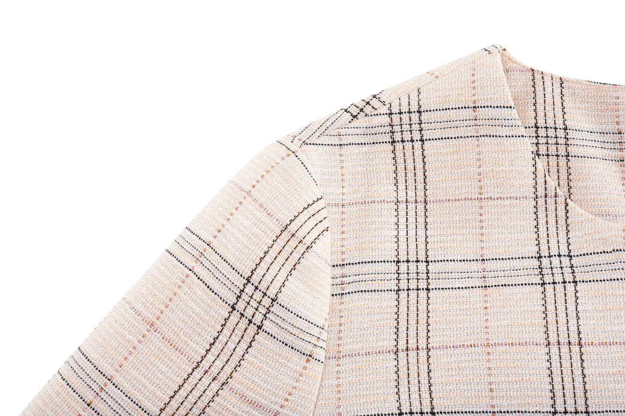 Plaid Checks Round Neck Jacket