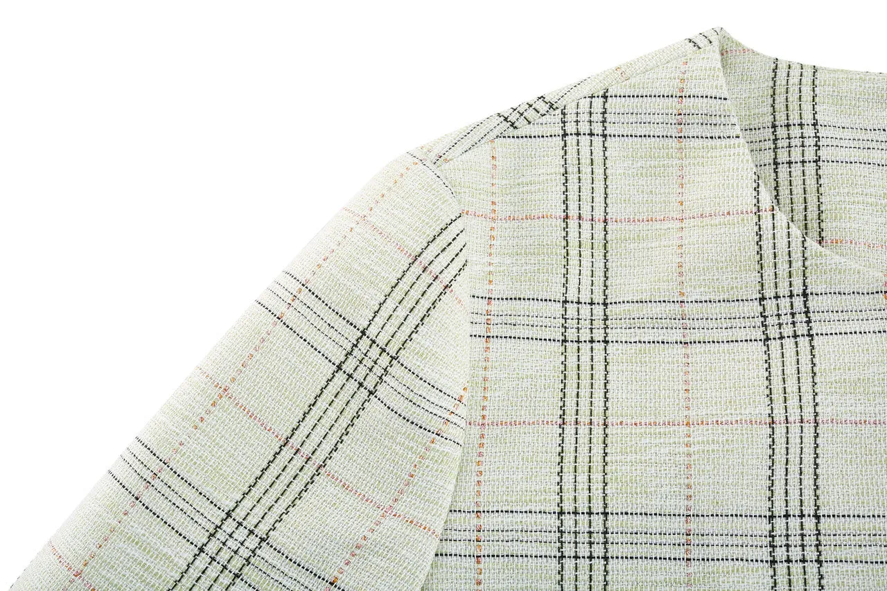 Plaid Checks Round Neck Jacket