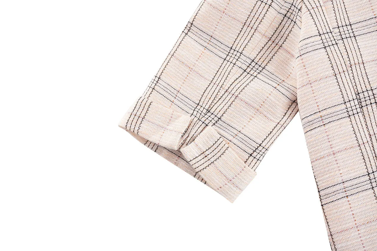 Plaid Checks Round Neck Jacket