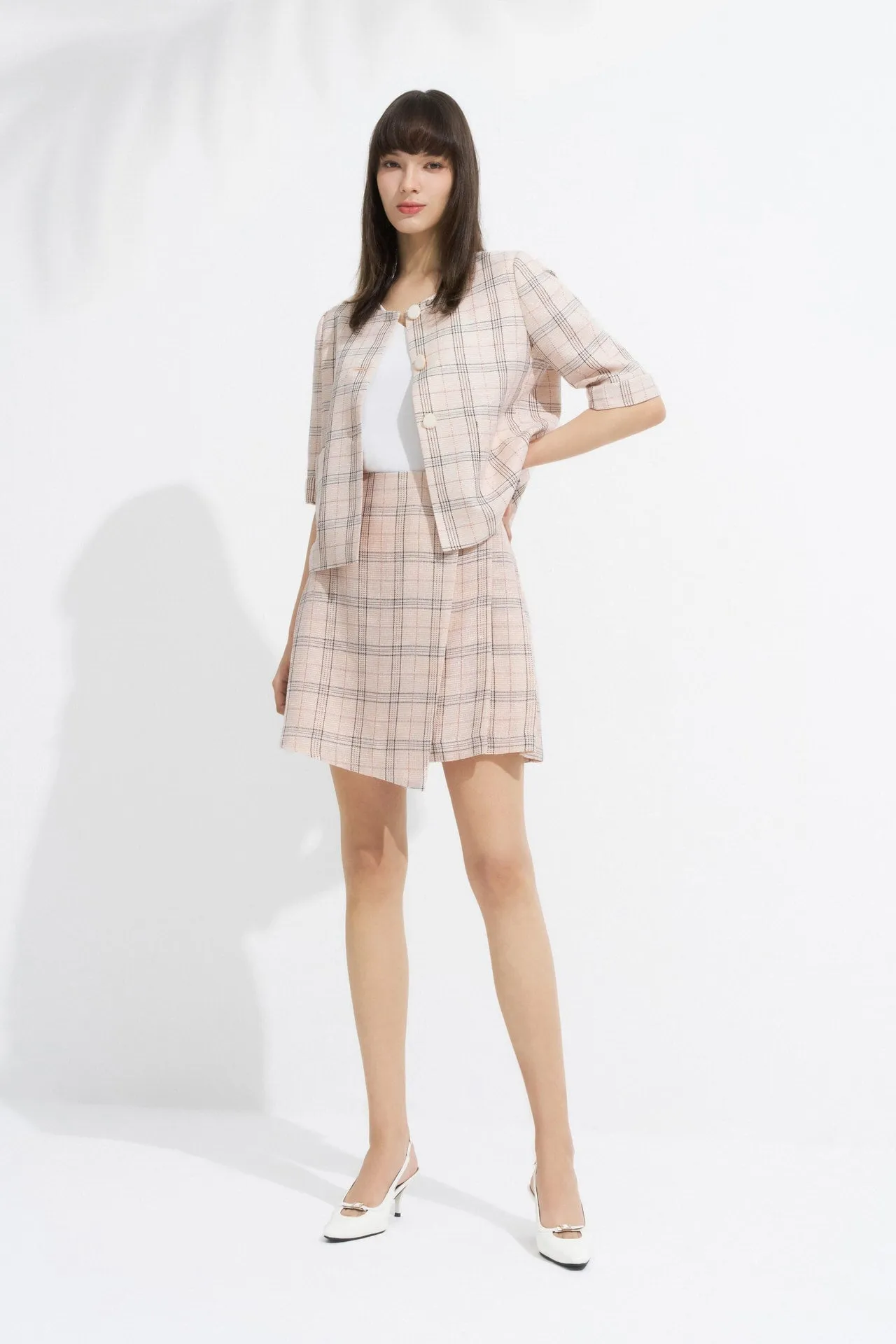 Plaid Checks Round Neck Jacket