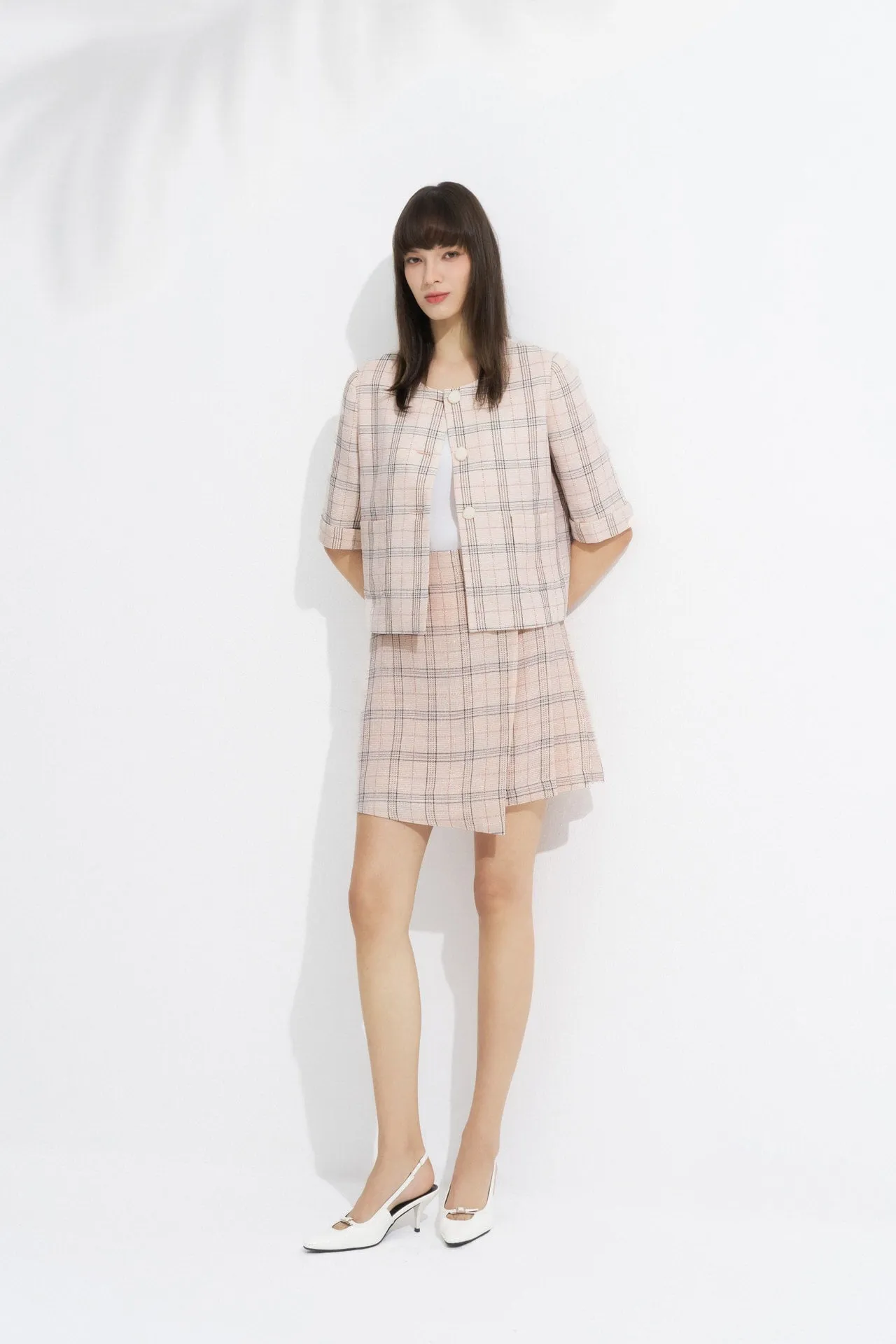 Plaid Checks Round Neck Jacket