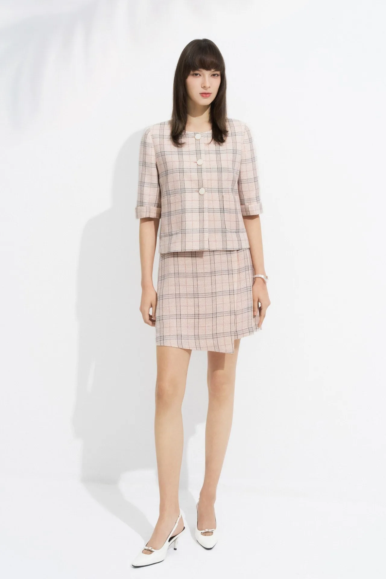 Plaid Checks Round Neck Jacket