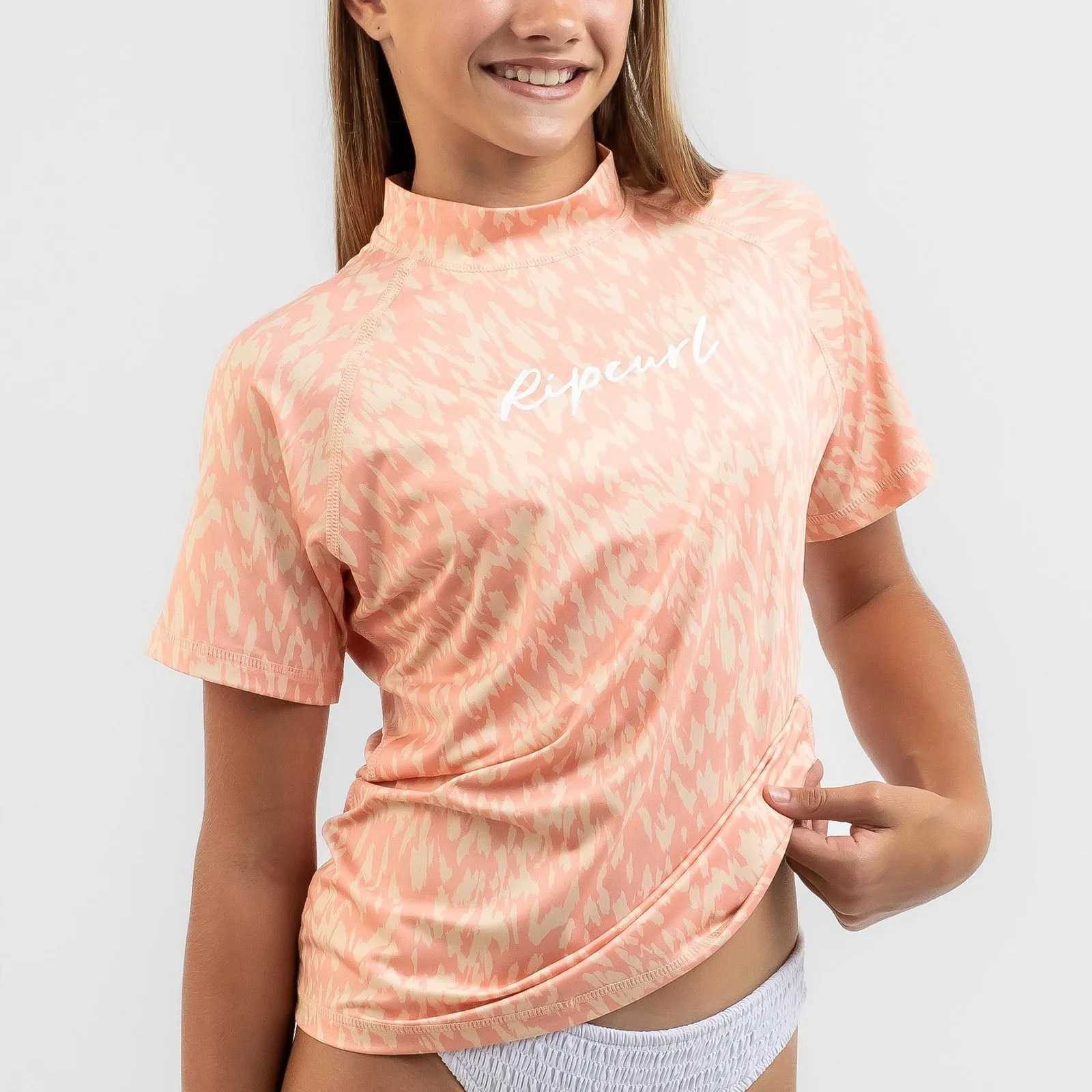 Rip Curl Kids Script Short Sleeve Rash Vest T-Shirt - Blush