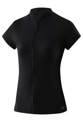 SPEEDO Women's Short Sleeve Zip Front Rash Guard