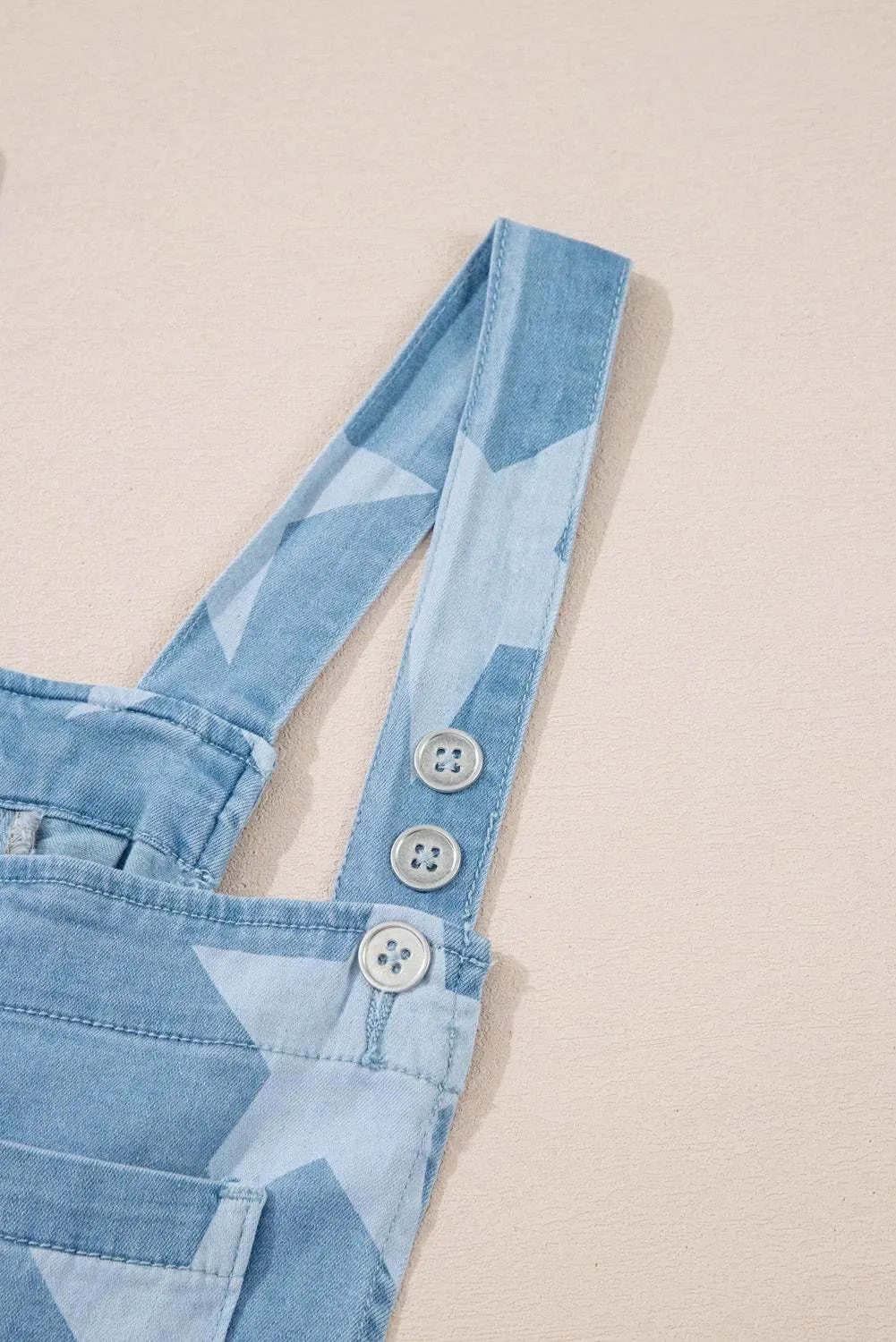 Star Print Square Neck Denim Overalls
