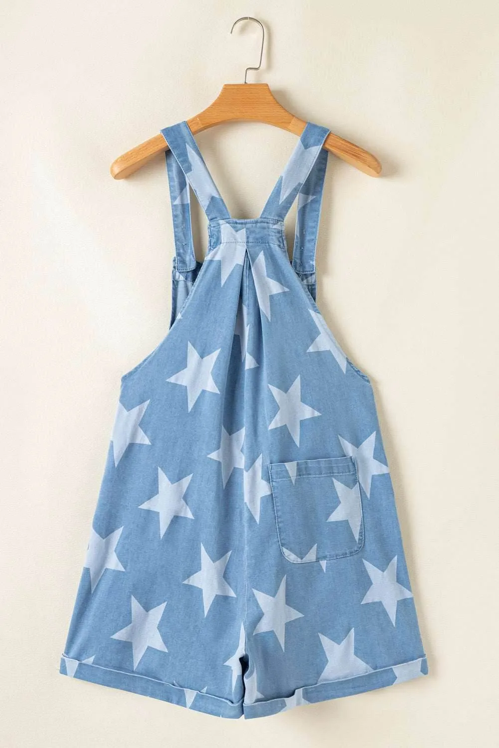 Star Print Square Neck Denim Overalls