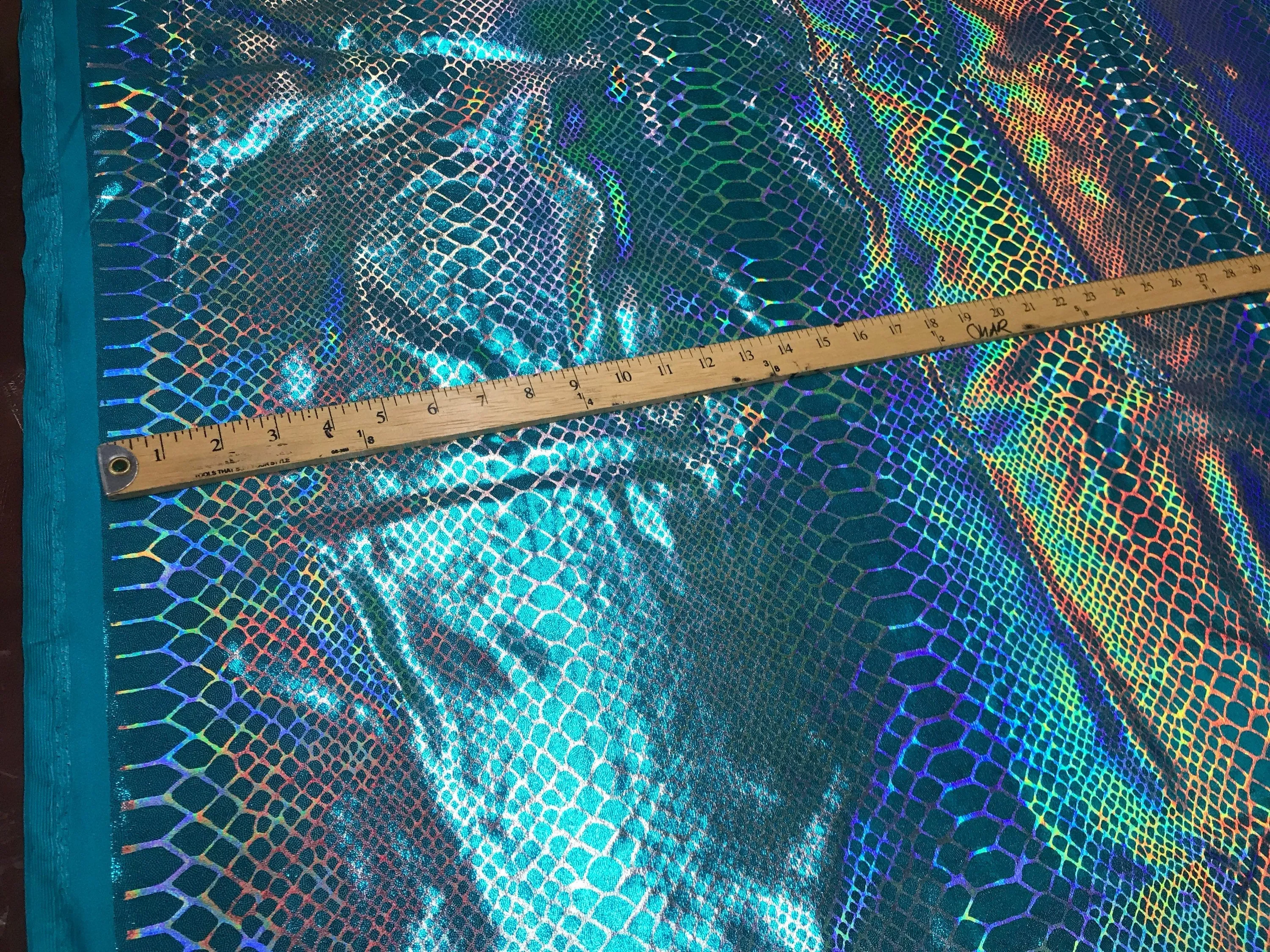 turquoise dragon scales print iridescent nylon 2 way Stretch spandex-leggings-decorations-prom-nightgown-sold byvthe yard.